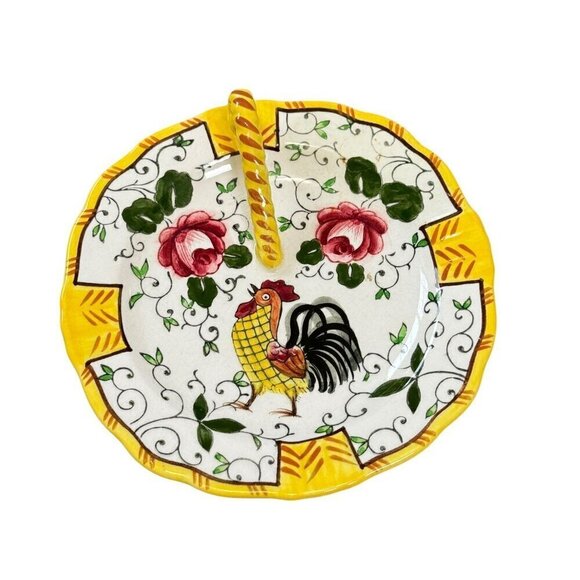 Vintage Ucagco Rooster, Roses Dish Early Provincial Underglaze Decorative Plate - Picture 5 of 14